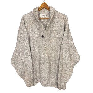 Vintage Northwoods Ragg Sweater | Neutral Shawl Collar Pullover | 80s Cabin Core
